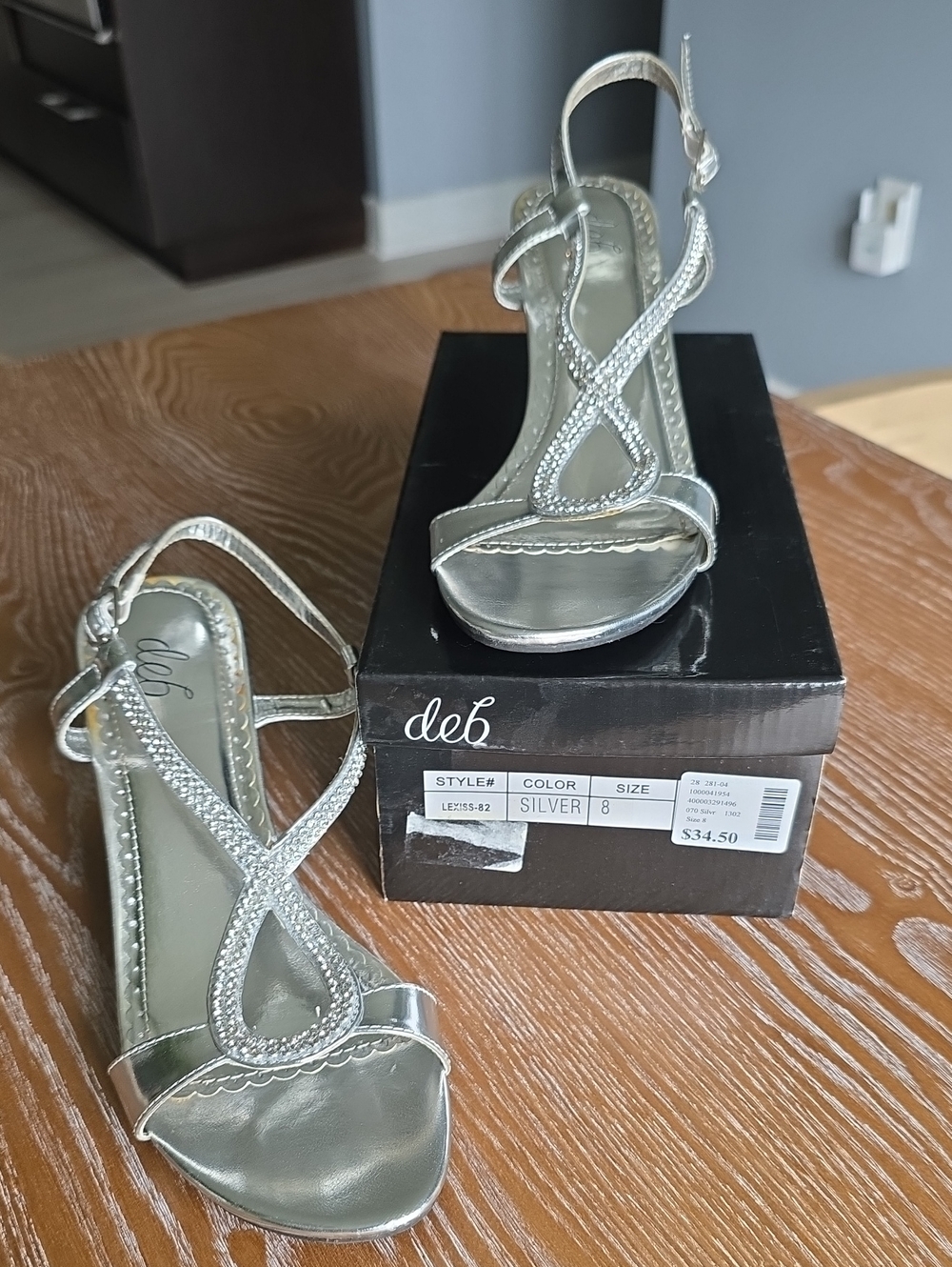 Deb Silver Rhinestone Strappy Slingback Heels